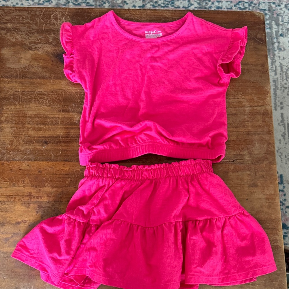 Pink Ruffle Sleeve Top and Skirt Set
